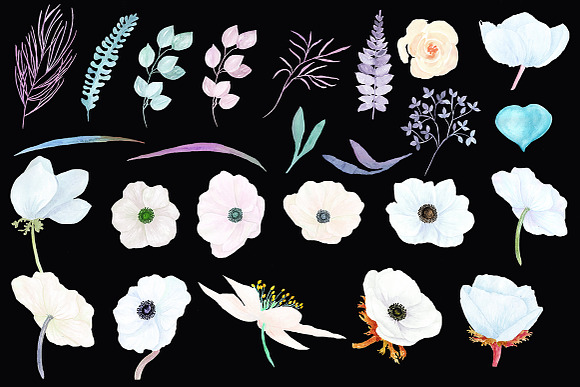 Watercolor white flowers clipart in Illustrations - product preview 1