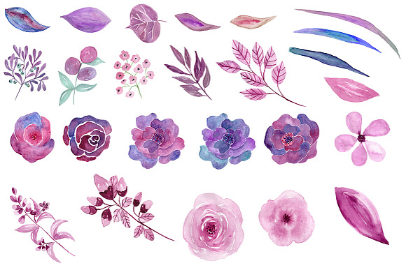 Watercolor purple floral clipart in Illustrations - product preview 1