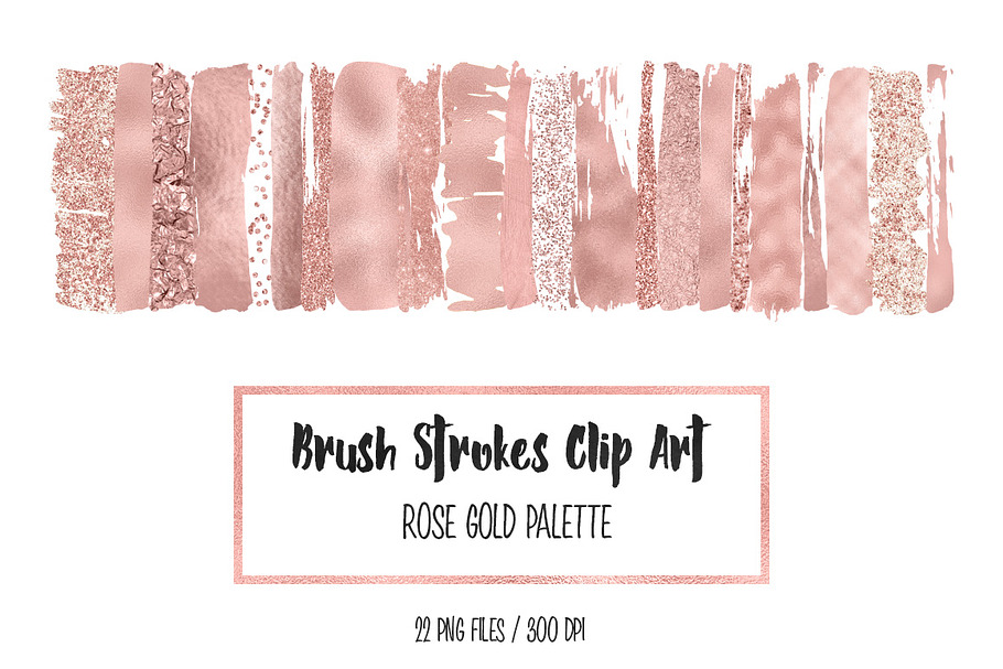 Rose Gold Brush Strokes Clip Art