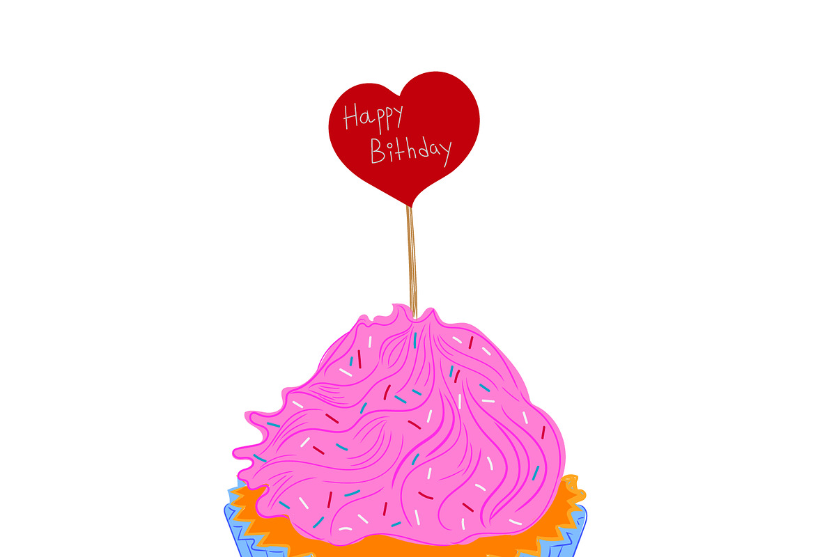 Birthday cupcake, sketch, vector in Illustrations - product preview 8