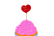 Birthday cupcake, sketch, vector