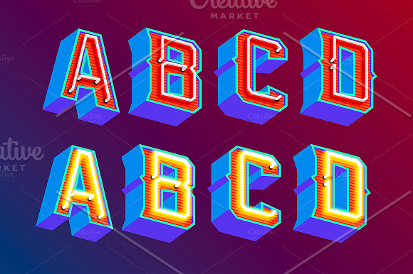 Neon retro lettering in Illustrations - product preview 2