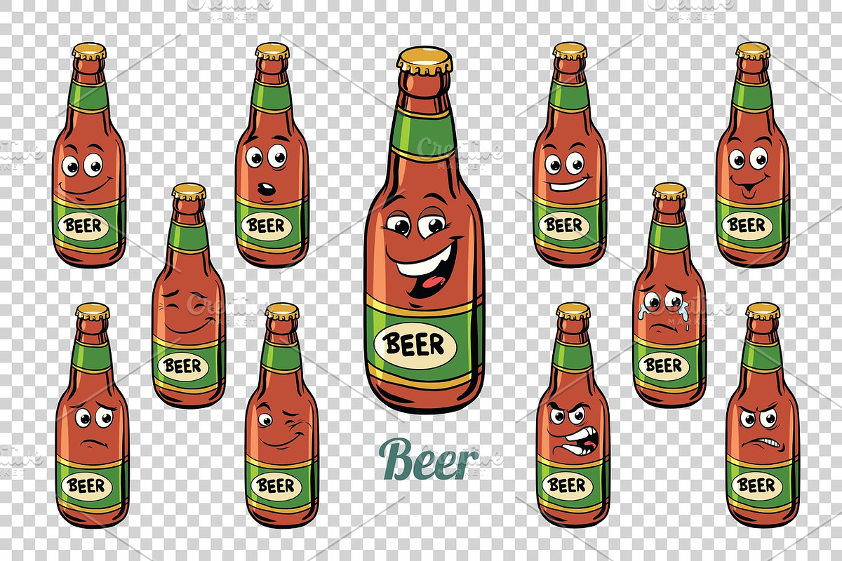beer bottle emotions characters collection set in Illustrations - product preview 8