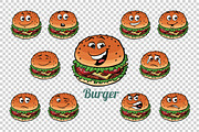 Burger fast food emotions characters collection set