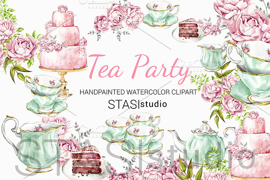 Tea Party Watercolor Clipart