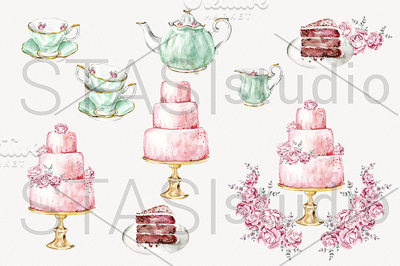 Tea Party Watercolor Clipart in Illustrations - product preview 1