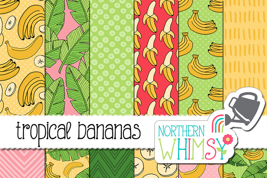 Tropical Banana Seamless Patterns