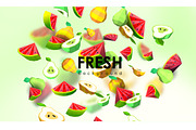 24 backgrounds with low poly fruits