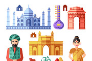 India icons with national landmarks