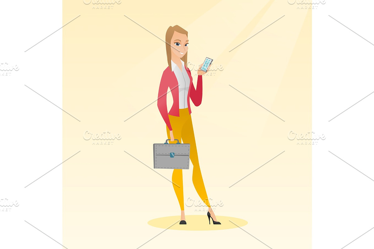 Caucasian business woman holding a mobile phone. in Illustrations - product preview 8