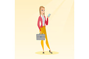 Caucasian business woman holding a mobile phone.