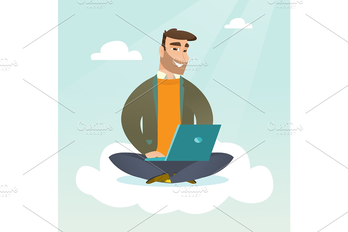 Caucasian man using cloud computing technologies. in Illustrations - product preview 8