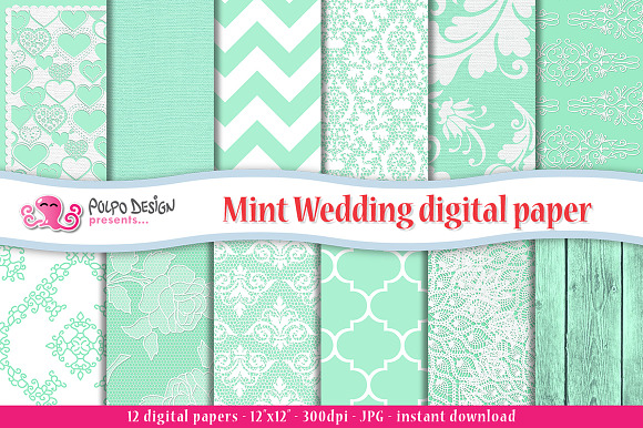 Mint Wedding digital paper in Patterns - product preview 2