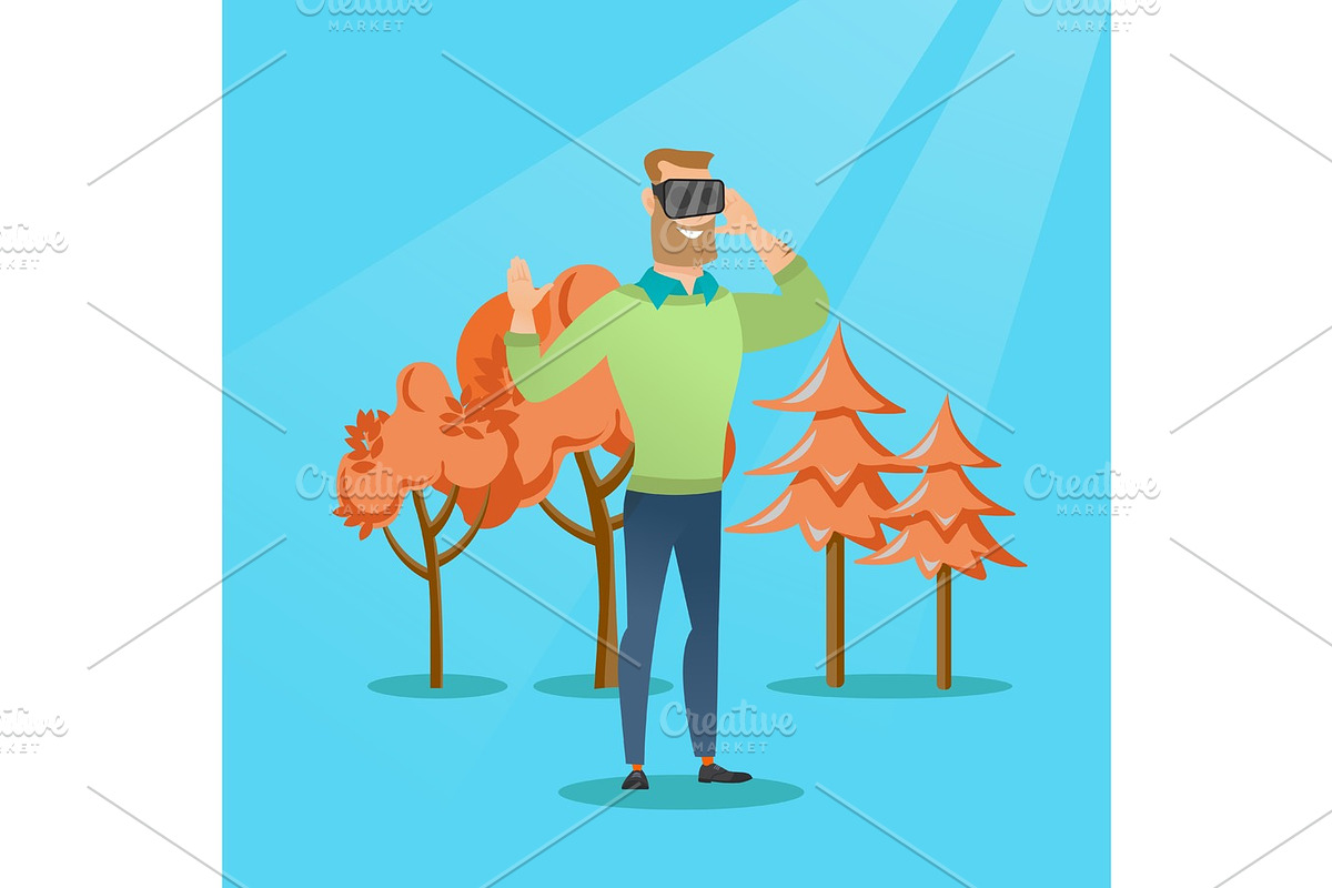 Man wearing virtual reality headset in the park. in Illustrations - product preview 8