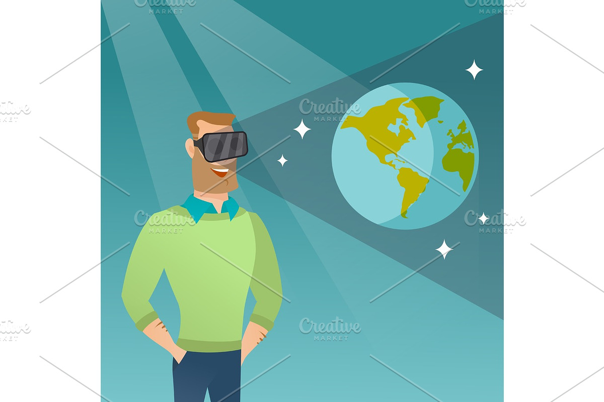 Caucasian man in vr headset getting in open space. in Illustrations - product preview 8