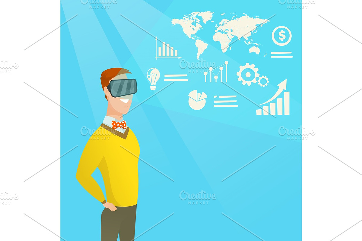 Businessman in vr headset analyzing virtual data. in Illustrations - product preview 8