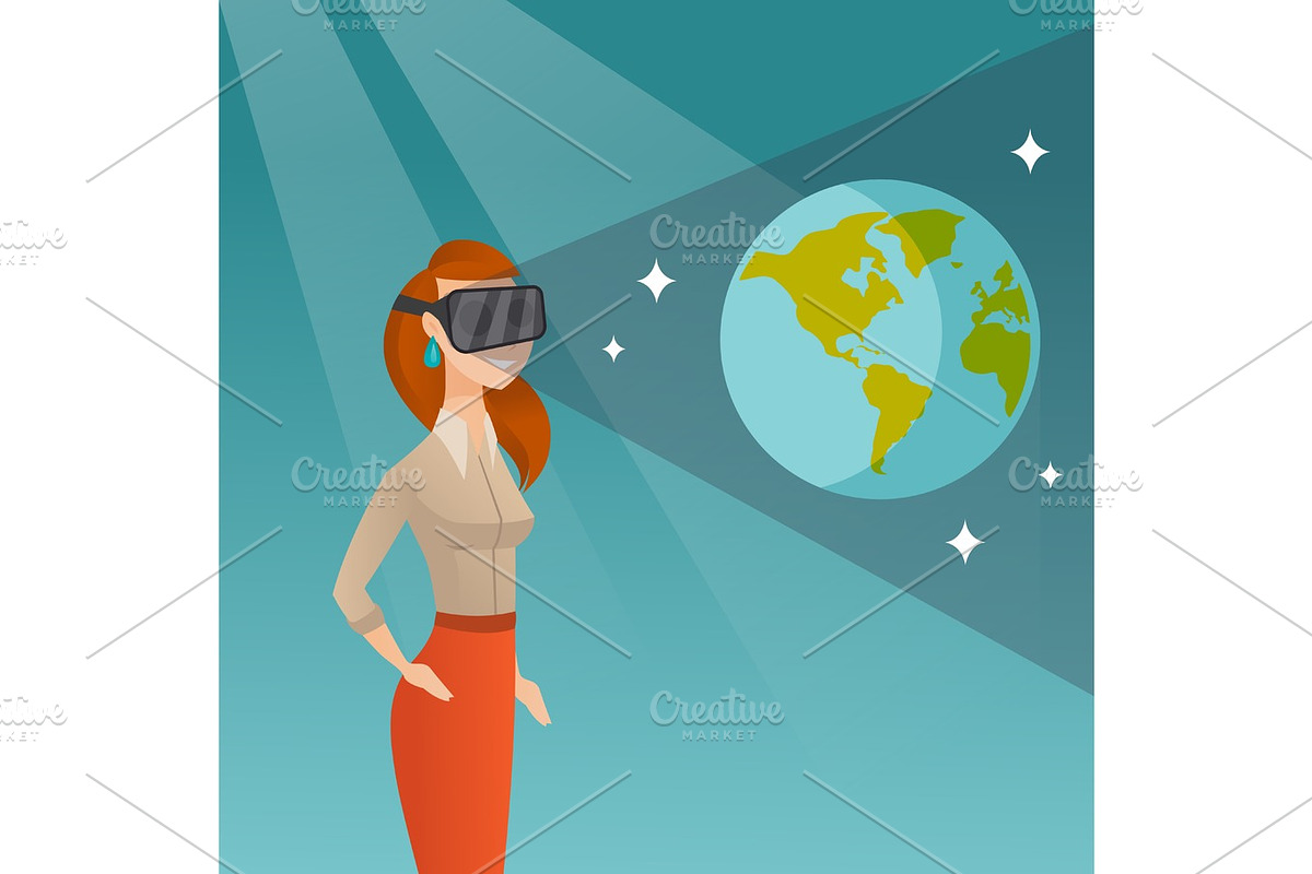 Young woman in vr headset getting in open space. in Illustrations - product preview 8