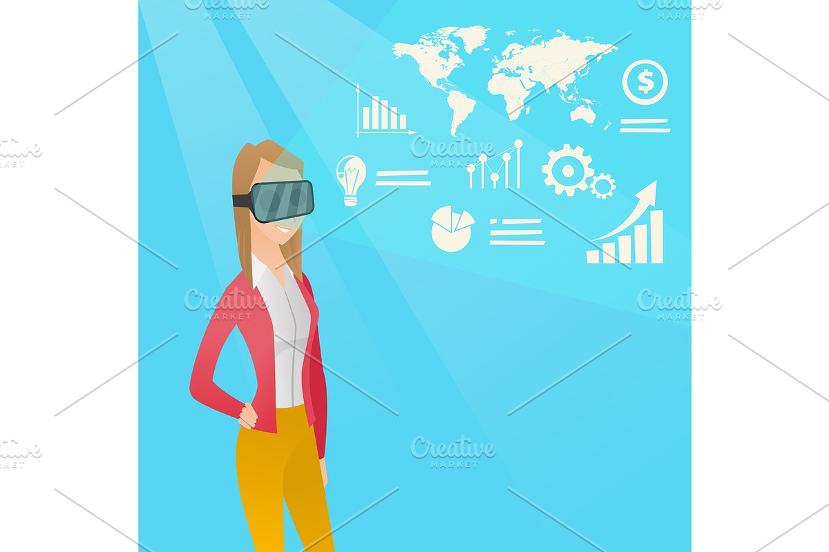 Young woman in vr headset analyzing virtual data. in Illustrations - product preview 8