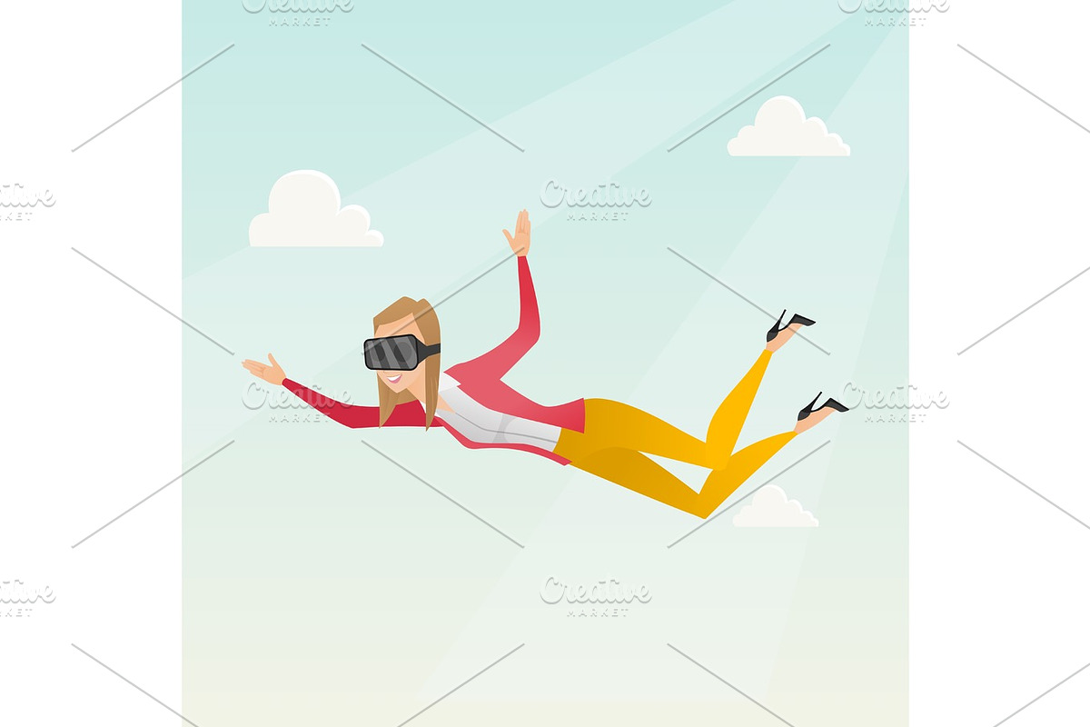 Business woman in vr headset flying in the sky. in Illustrations - product preview 8