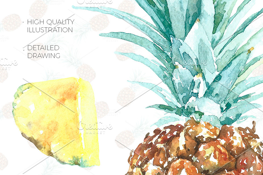 Pineapple tropical watercolor set