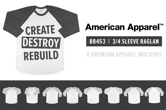 American Apparel BB453 3/4 Raglan in Product Mockups - product preview 6