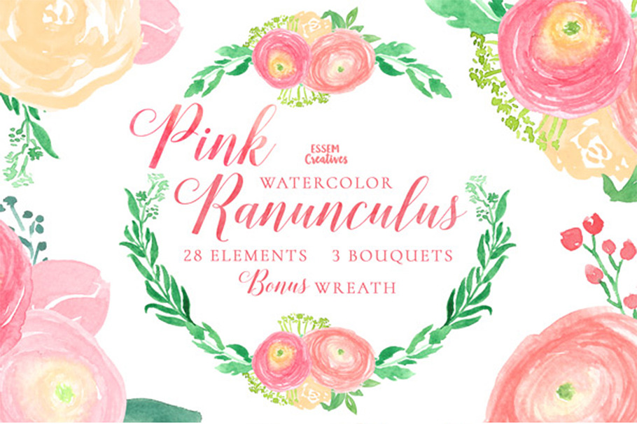 Pink Ranunculus Watercolor Florals in Illustrations - product preview 8