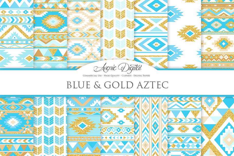 Blue & Gold Boho Seamless Patterns