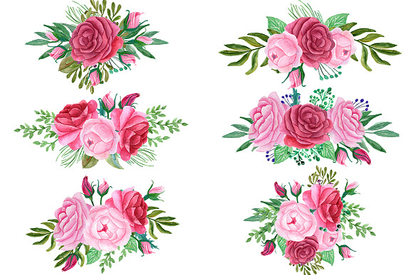 Pink Watercolor bouquets clip art in Illustrations - product preview 1