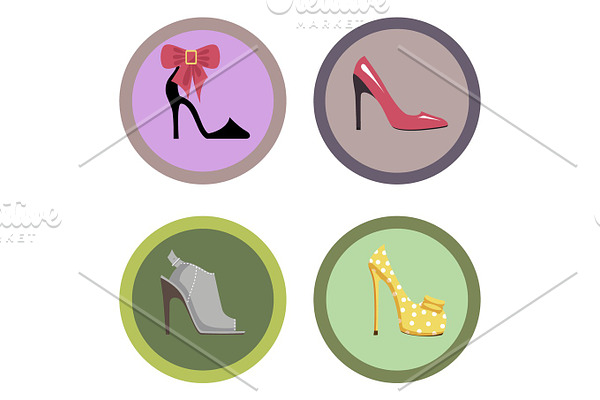 Glamorous High-Heeled Shoes Illustrations Set