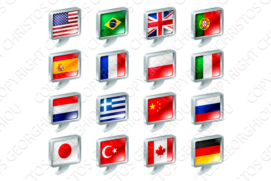 Flag speech bubble icons buttons in Objects - product preview 8