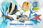 Watercolor ocean (vector set)