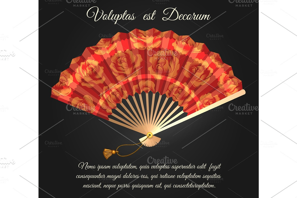 Rose flowers chinese folding fan poster in Illustrations - product preview 8