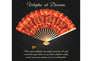 Rose flowers chinese folding fan poster