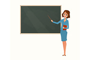 Vector illustration of young smiling female teacher on lesson