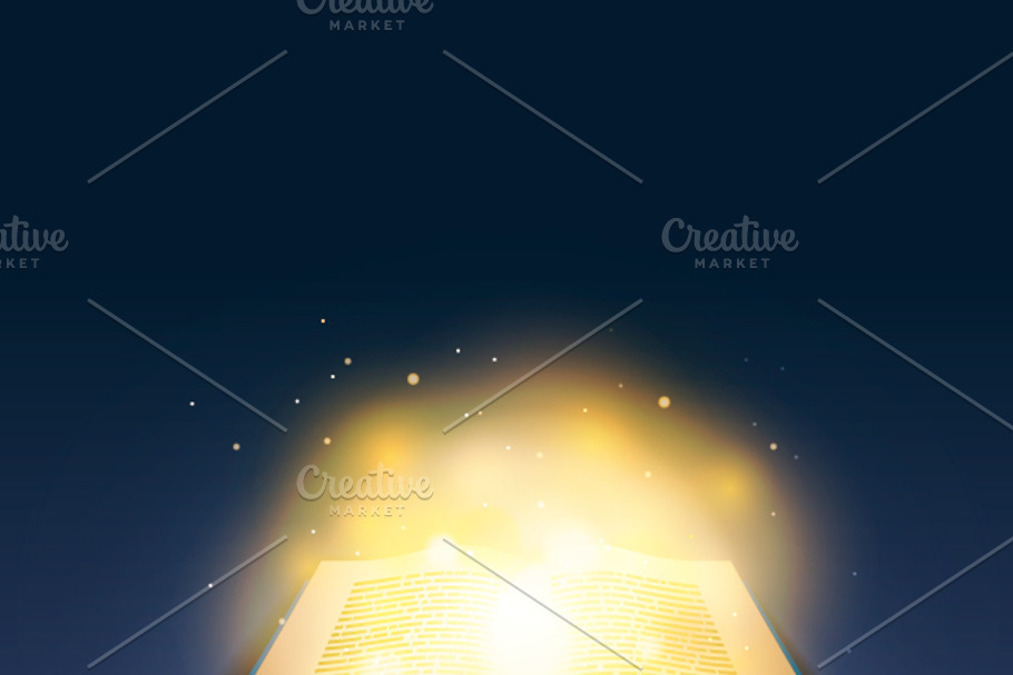 Open book with magic golden light in Illustrations - product preview 8