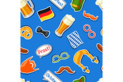 Oktoberfest seamless pattern with photo booth stickers. Background for festival and party