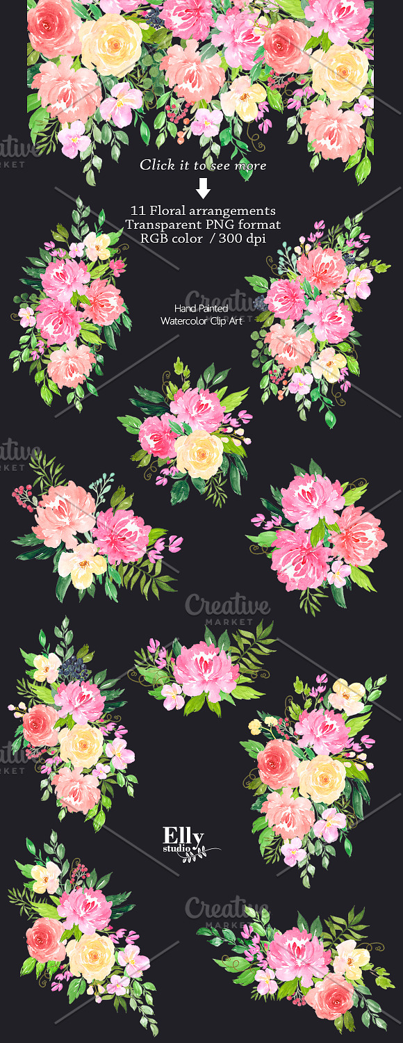 Watercolor floral Clip Art -Romance  in Illustrations - product preview 1