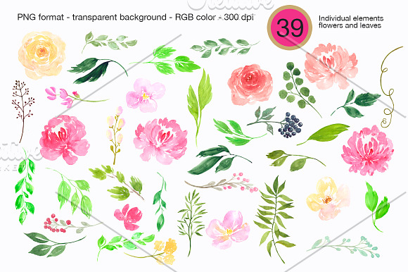Watercolor floral Clip Art -Romance  in Illustrations - product preview 5