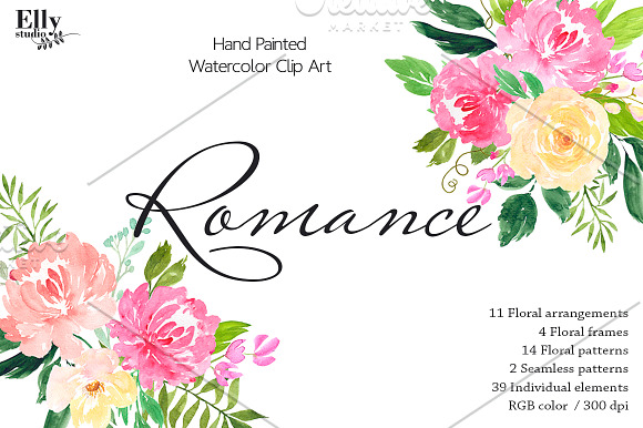 Watercolor floral Clip Art -Romance  in Illustrations - product preview 6