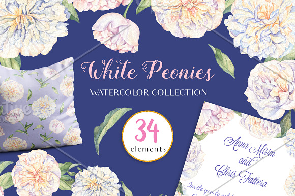 White Peonies-Watercolor Set in Illustrations - product preview 9