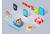 Set of Electronic Commerce Flat and Shadow Theme