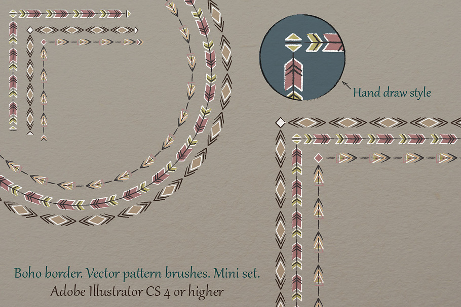 Boho border vector pattern brushes in Photoshop Brushes - product preview 8