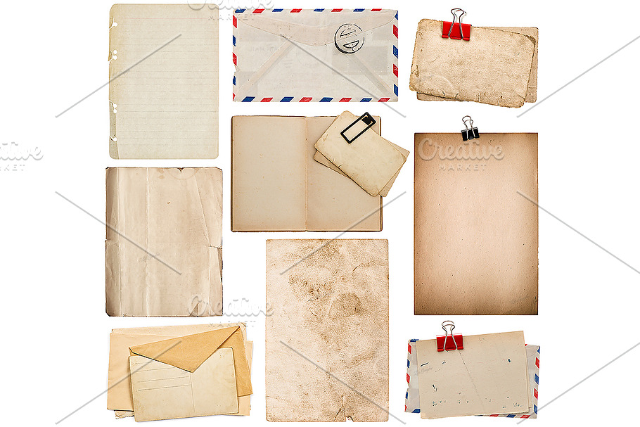 Old Paper Sheets, Book, Envelope in Objects - product preview 8