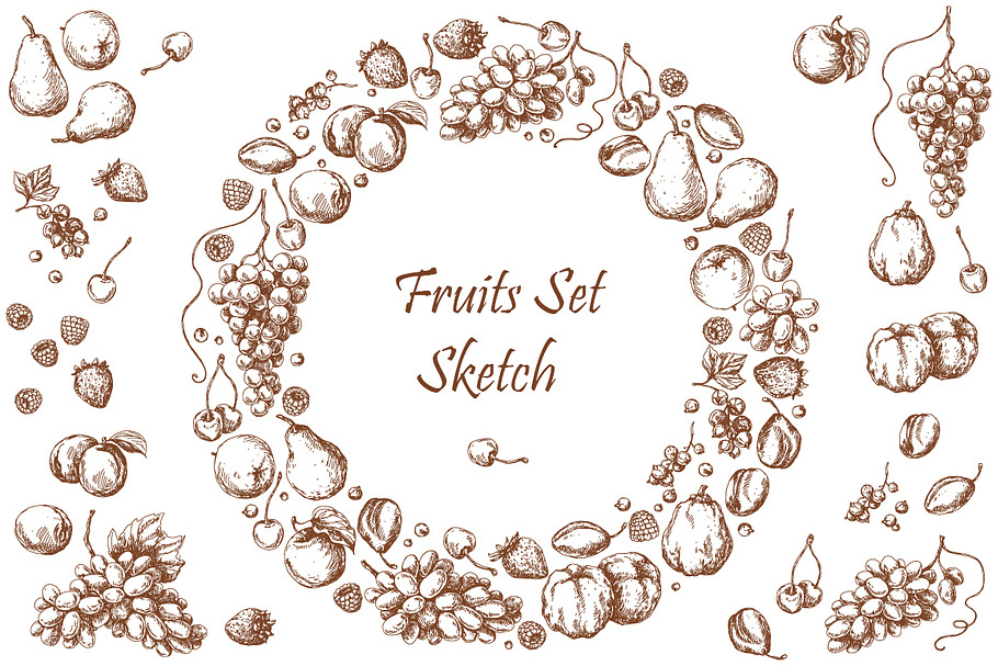 Fruits Set Sketch. in Illustrations - product preview 8