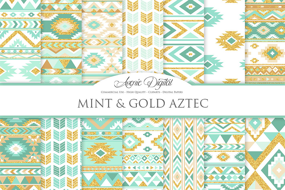 Mint & Gold Boho Seamless Patterns