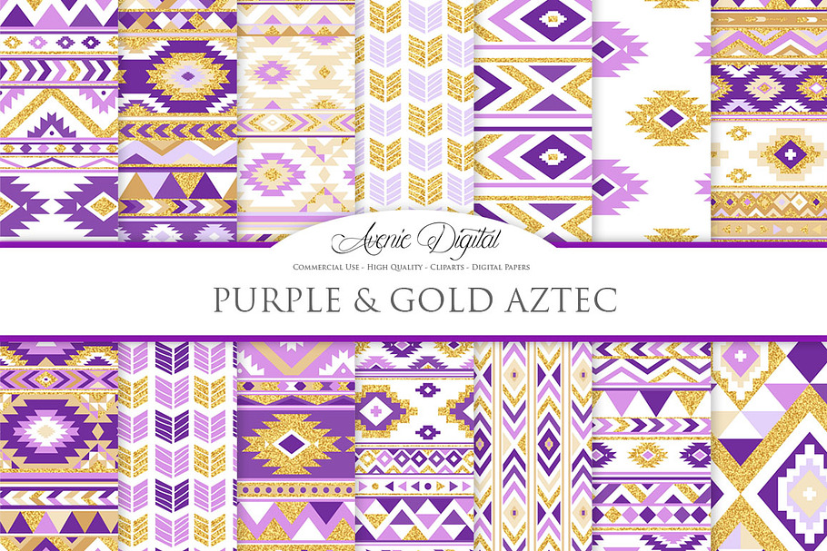 Purple & Gold Boho Seamless Pattern