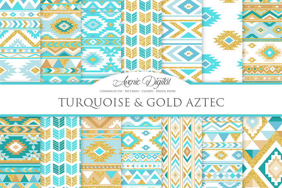 Turquoise & Gold Boho Repeat Pattern in Patterns - product preview 8
