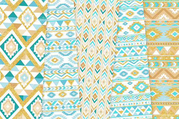 Turquoise & Gold Boho Repeat Pattern in Patterns - product preview 2
