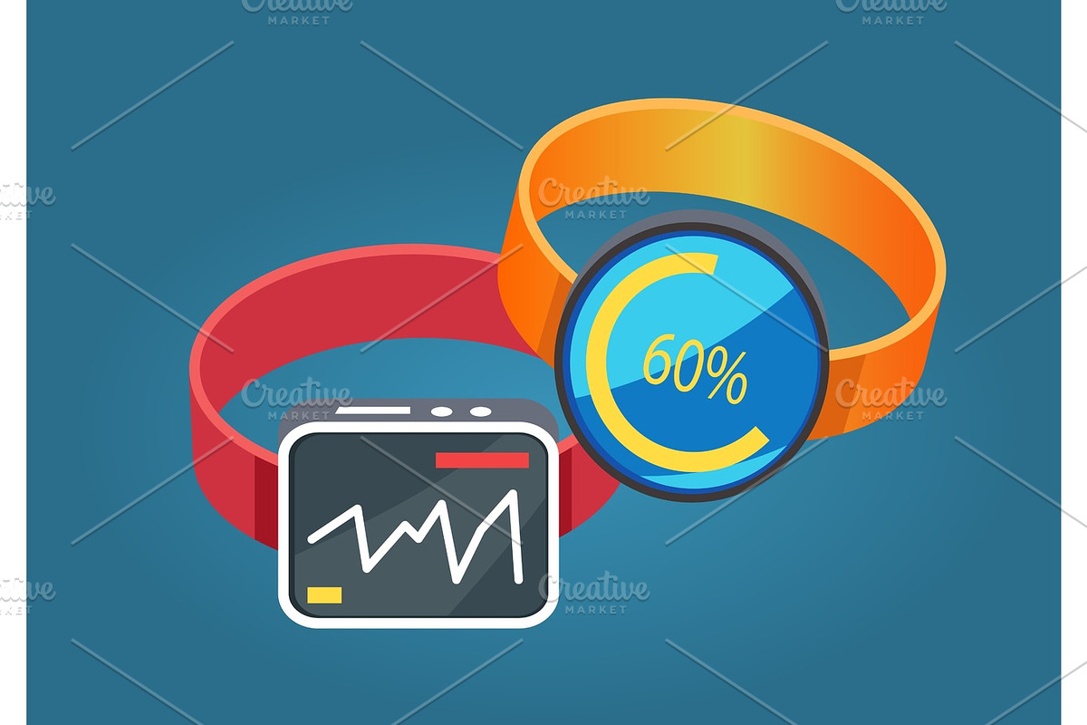 Smart Watches Red and Yellow Colors Flat Style in Illustrations - product preview 8