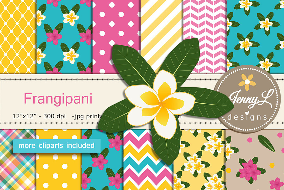 Frangipani Digital Paper & Clipart in Patterns - product preview 8
